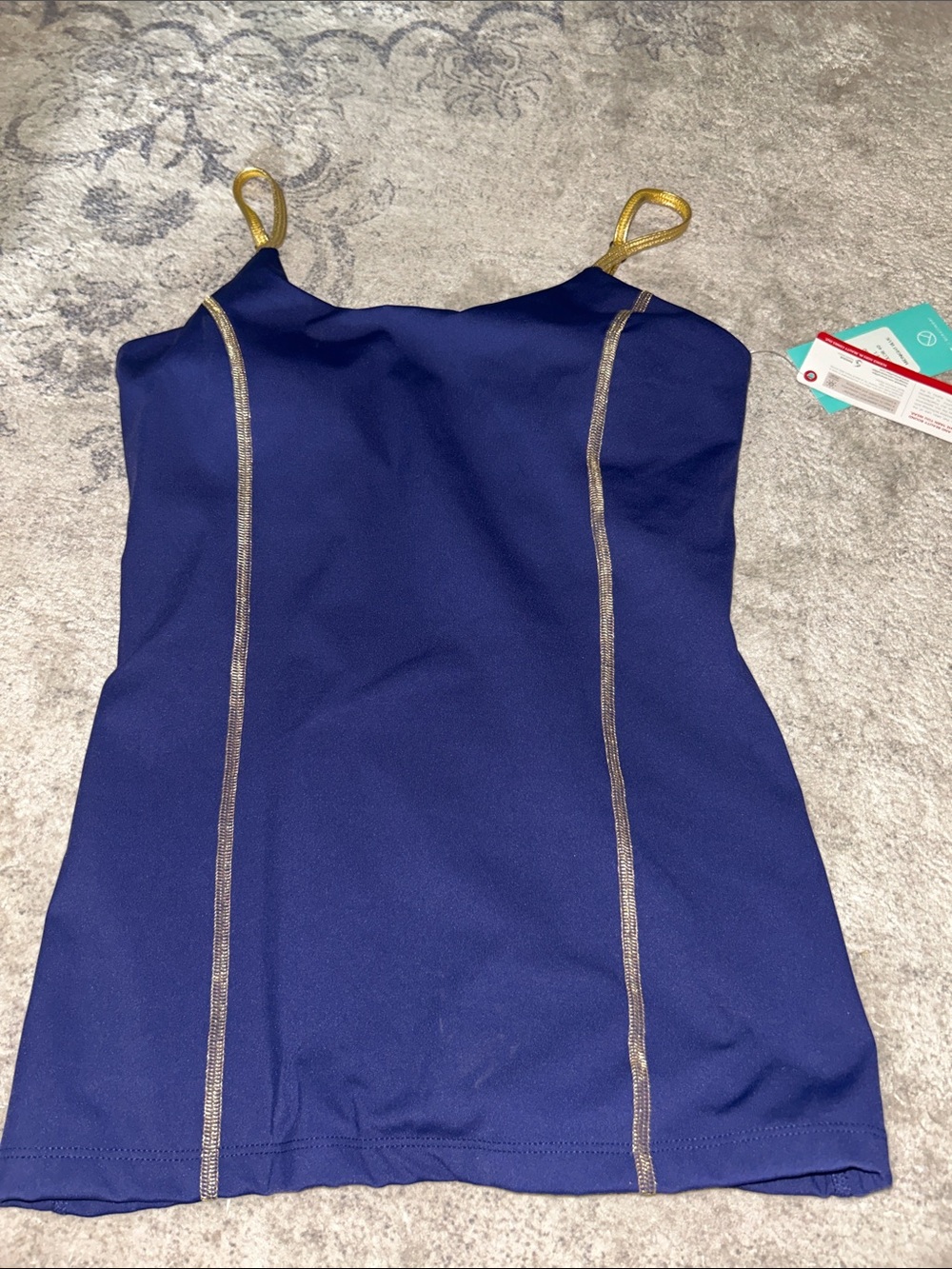 Brazil Wear Navy Active Top with Gold Straps and built in bra